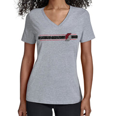 Portland Trail Blazers Starter Women's Team Stripe V-Neck T-Shirt Gray