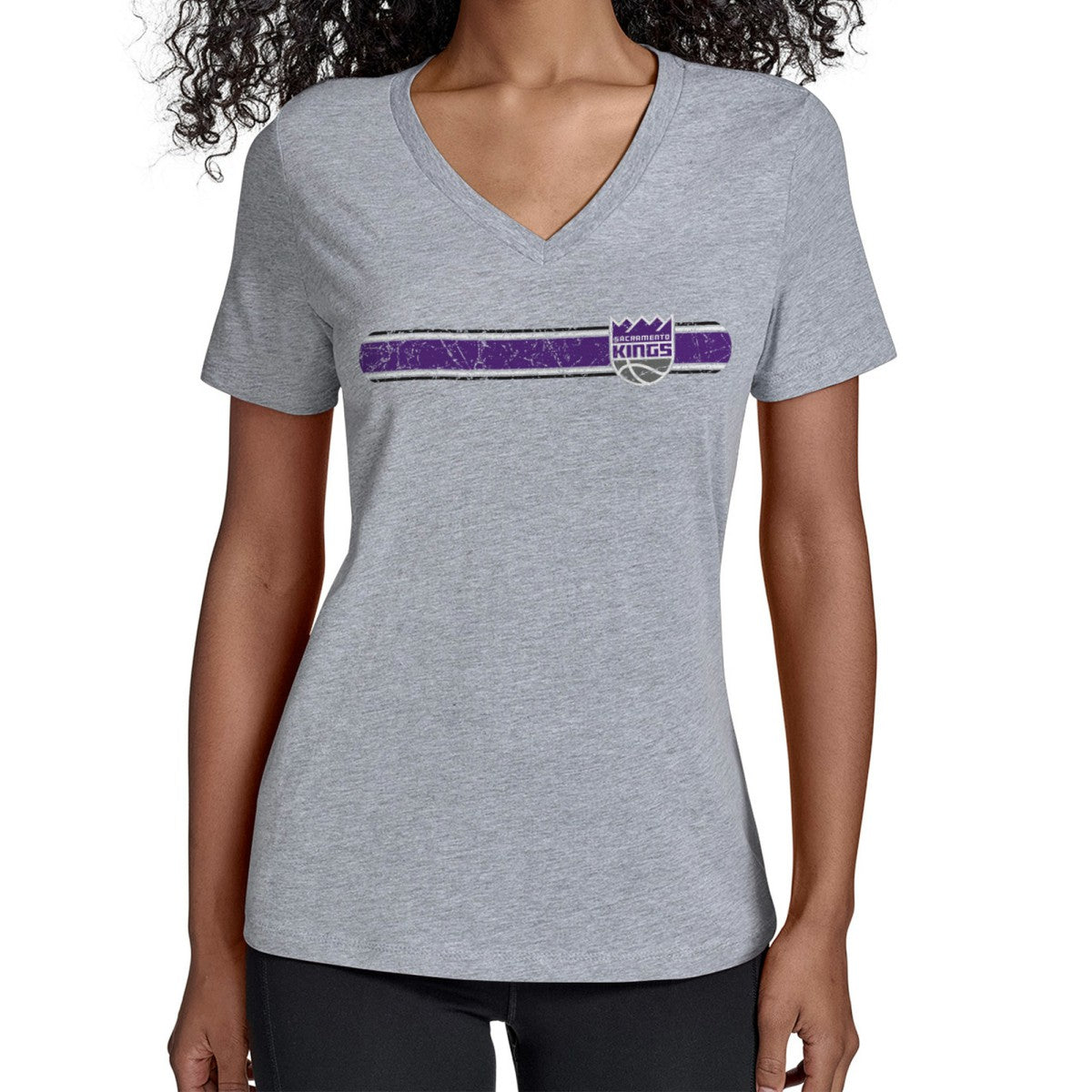 Sacramento Kings Starter Women's Team Stripe V-Neck T-Shirt Gray