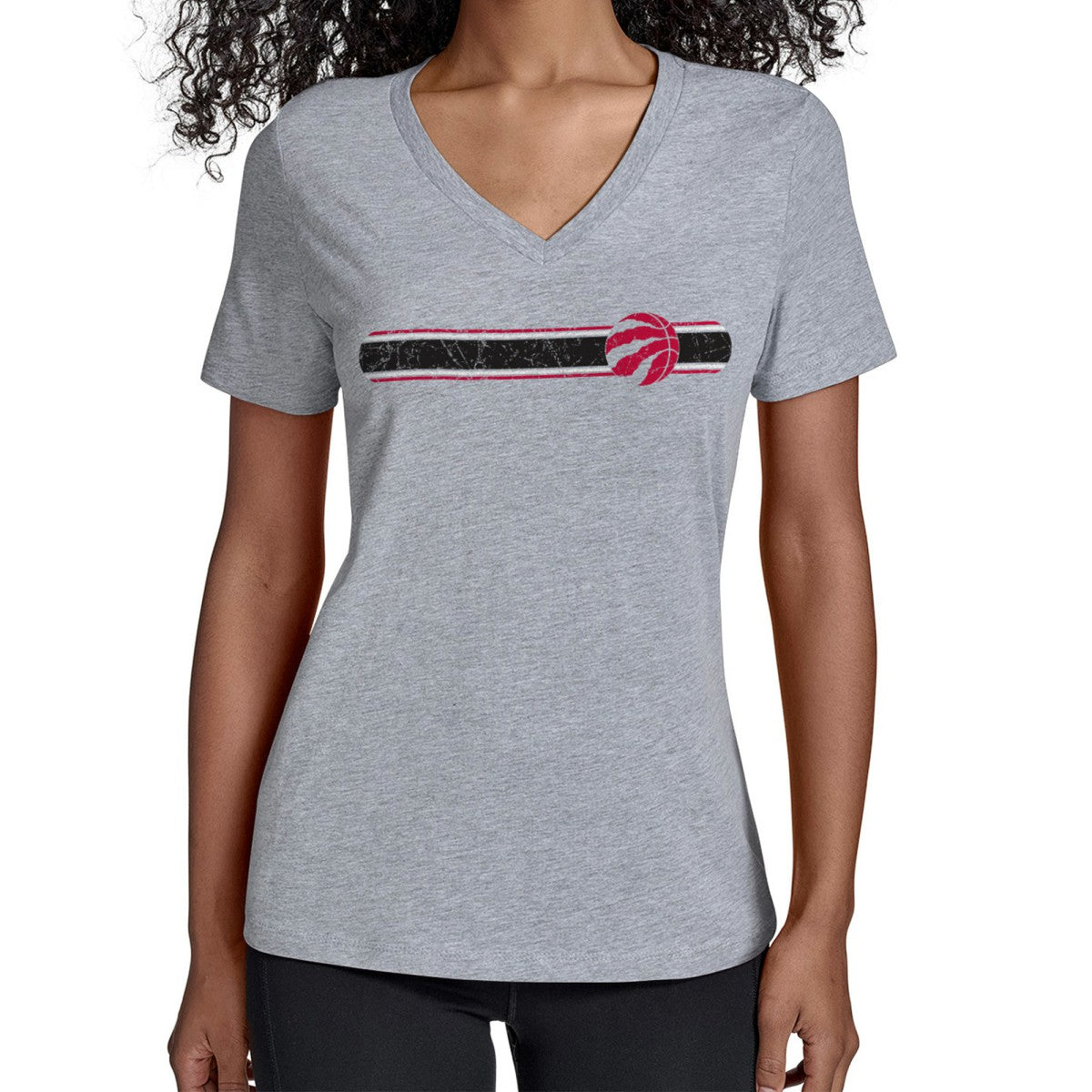 Toronto Raptors Starter Women's Team Stripe V-Neck T-Shirt Gray