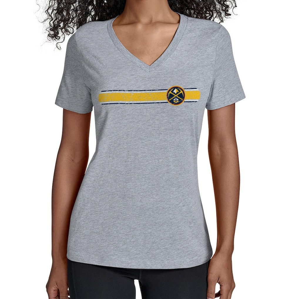 Denver Nuggets Starter Women's Team Stripe V-Neck T-Shirt Gray