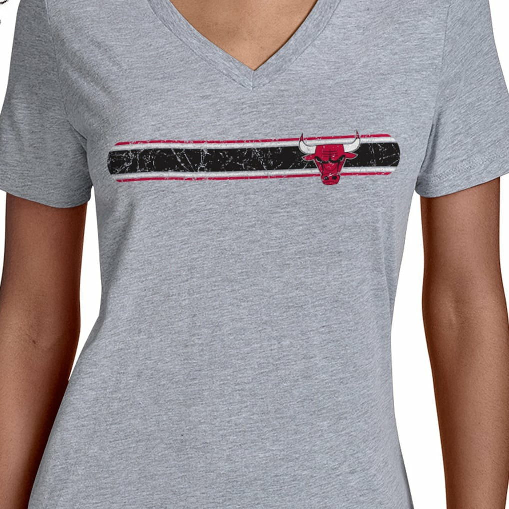Chicago Bulls Starter Women's Team Stripe V-Neck T-Shirt Gray
