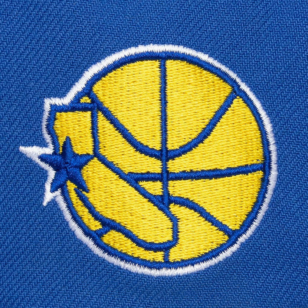 Golden State Warriors Hardwood Classics Old School Stacked Text Snapback Hat for sale Royal | Mitchell & Ness for sale
