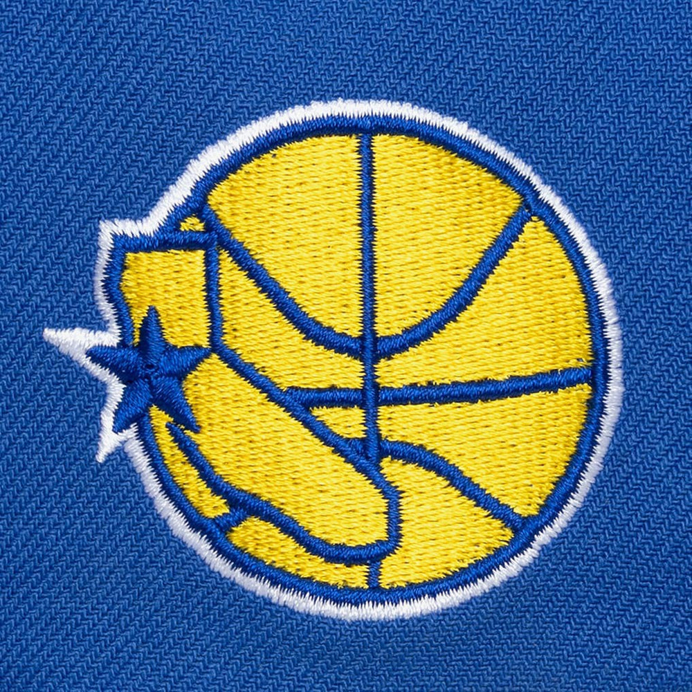 Golden State Warriors Hardwood Classics Old School Stacked Text Snapback Hat for sale Royal | Mitchell & Ness for sale