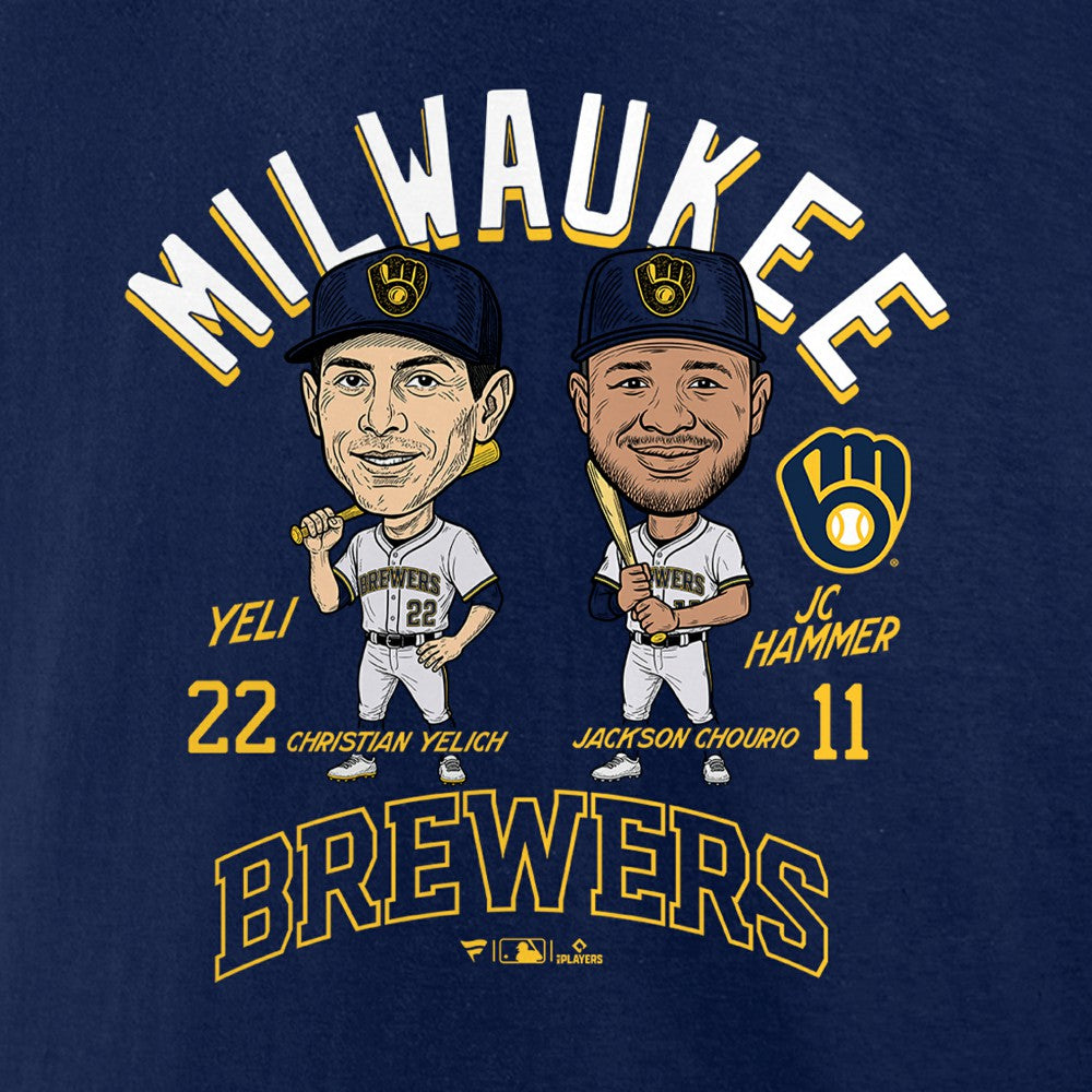 Jackson Chourio & Christian Yelich Milwaukee Brewers Player Duo T-Shirt - Navy - MLB on Sale