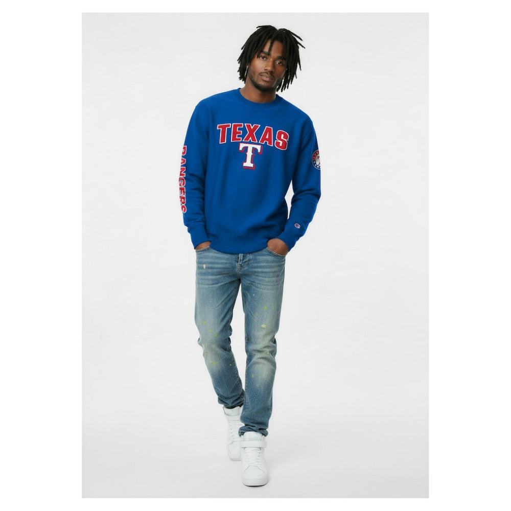 Texas Rangers Champion Reverse Weave Chenille Sweatshirt - Royal - MLB Sale
