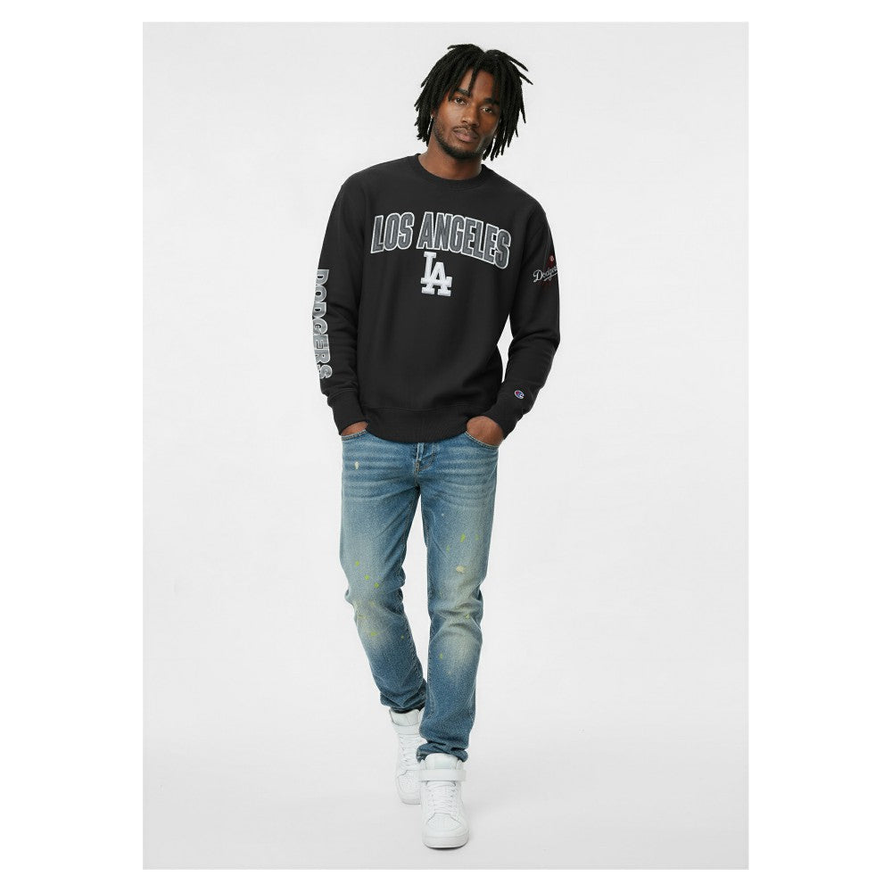 Los Angeles Dodgers Champion Reverse Weave Chenille Sweatshirt - Black - MLB Sale