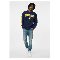Milwaukee Brewers Champion Reverse Weave Chenille Sweatshirt - Navy - MLB on Sale