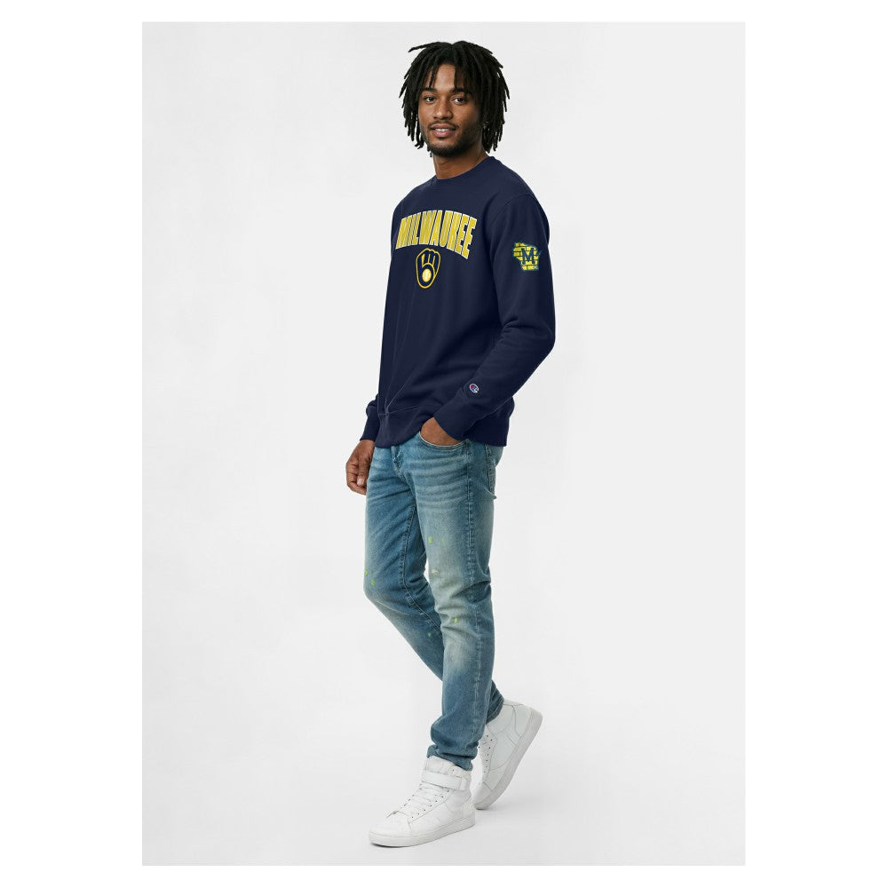 Milwaukee Brewers Champion Reverse Weave Chenille Sweatshirt - Navy - MLB on Sale