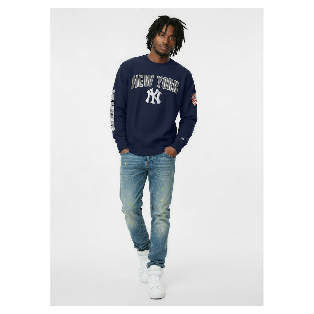 New York Yankees Champion Reverse Weave Chenille Sweatshirt - Navy - MLB Lifestyle