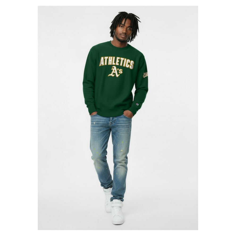 Athletics Champion Reverse Weave Chenille Sweatshirt - Green - MLB Online