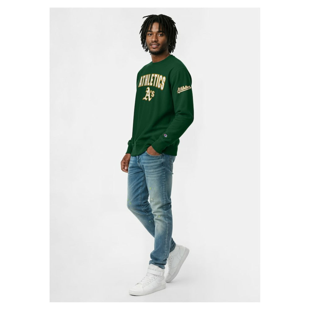Athletics Champion Reverse Weave Chenille Sweatshirt - Green - MLB Online
