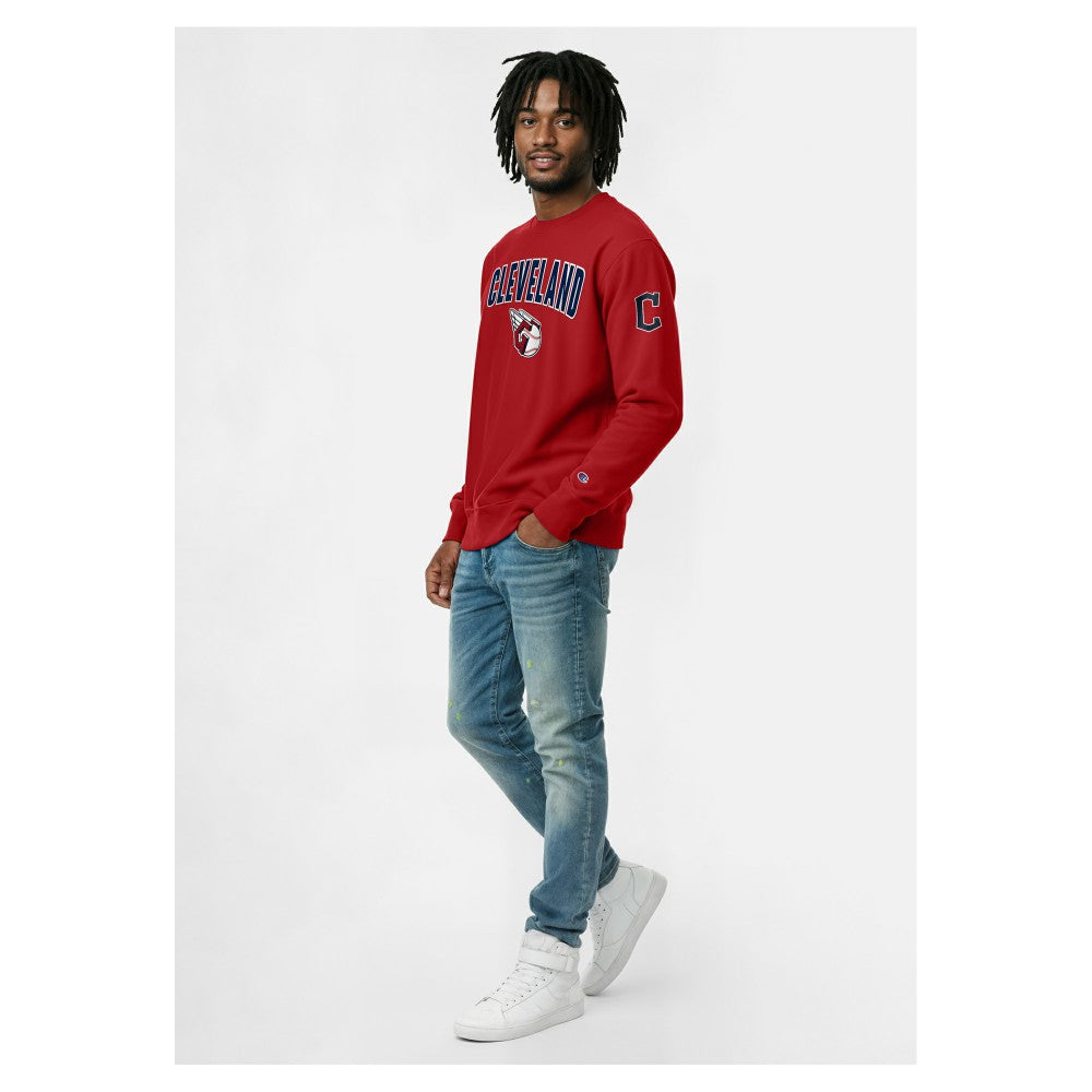 Cleveland Guardians Champion Reverse Weave Chenille Sweatshirt - Red - MLB Discount