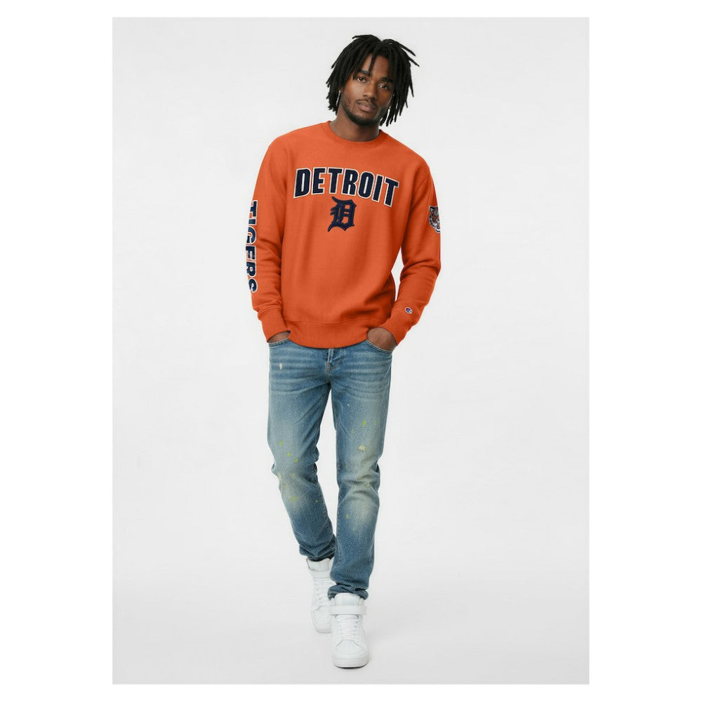 Detroit Tigers Champion Reverse Weave Chenille Sweatshirt - Orange - MLB Lifestyle
