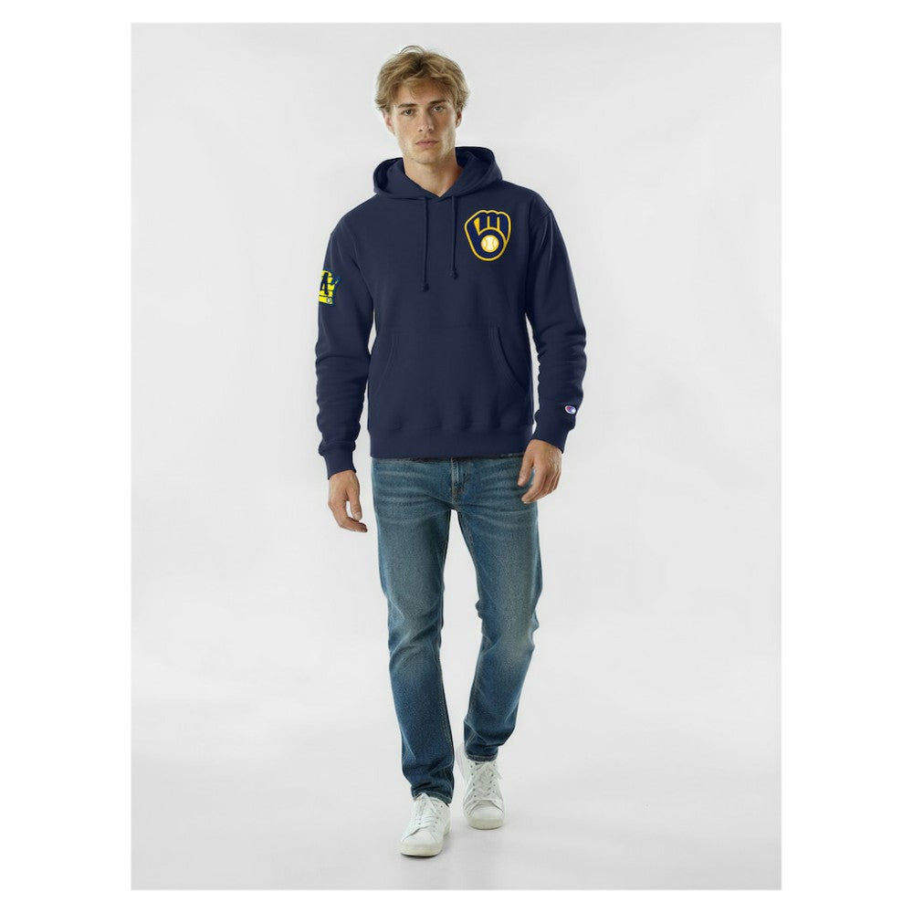Milwaukee Brewers Champion Reverse Weave Chenille Hoodie - Navy - MLB Online