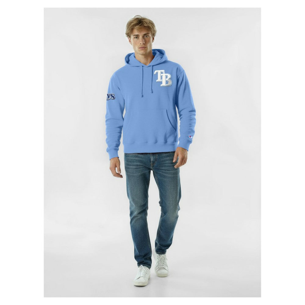 Tampa Bay Rays Champion Reverse Weave Chenille Hoodie - Light Blue - MLB Discount