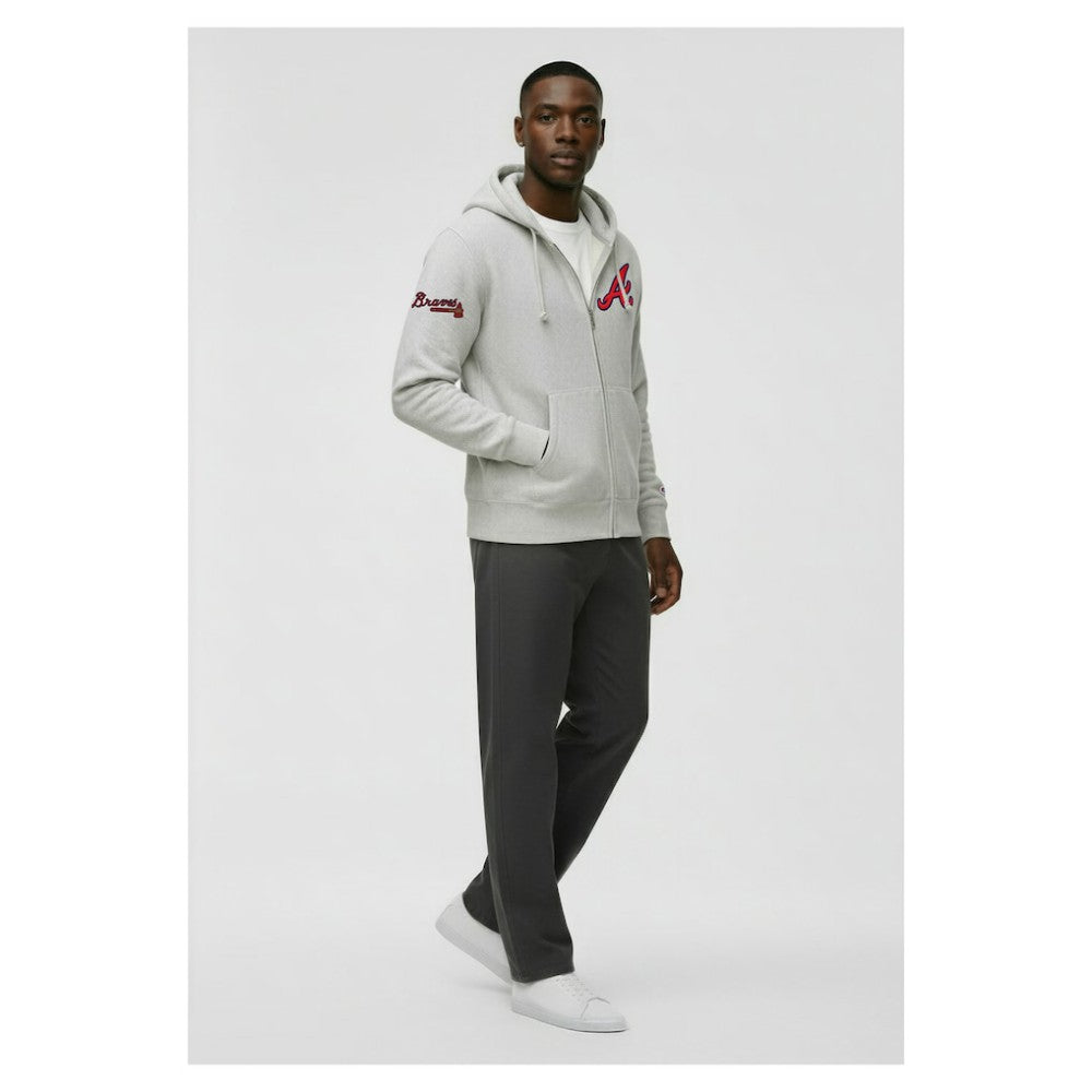 Atlanta Braves Champion Reverse Weave Chenille Full-Zip Hoodie - Gray - MLB Sale