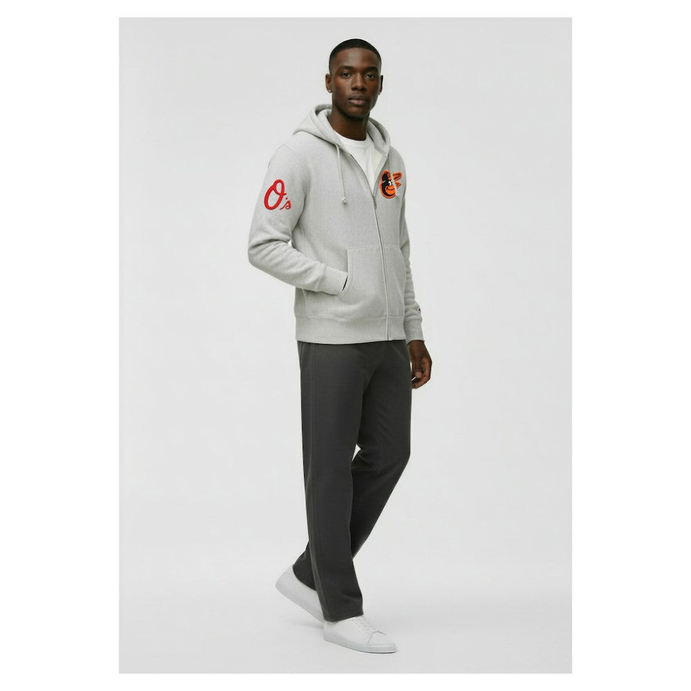 Baltimore Orioles Champion Reverse Weave Chenille Full-Zip Hoodie - Gray - MLB Lifestyle