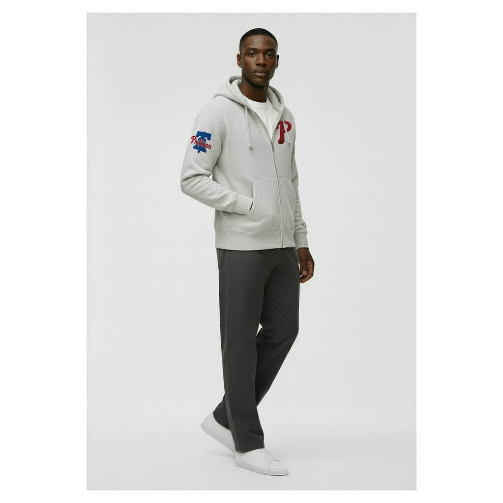 Philadelphia Phillies Champion Reverse Weave Chenille Full-Zip Hoodie - Gray - MLB Lifestyle