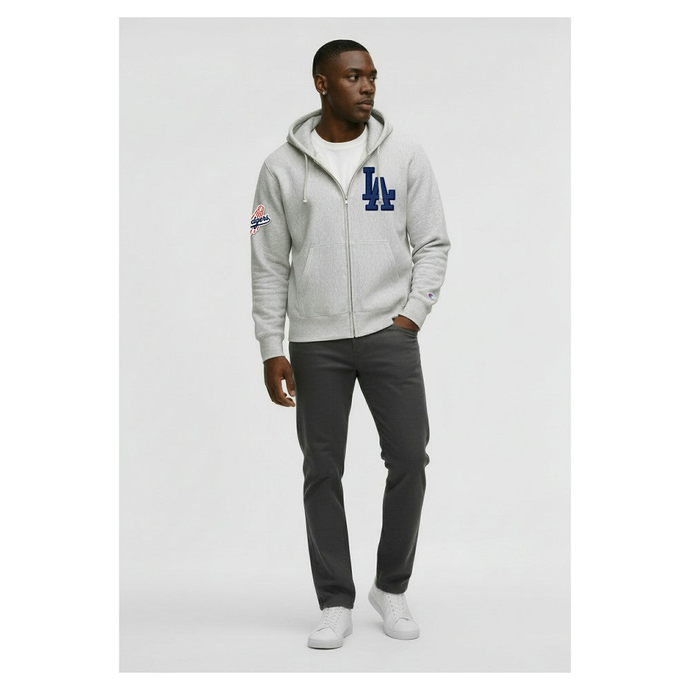 Los Angeles Dodgers Champion Reverse Weave Chenille Full-Zip Hoodie - Gray - MLB Online