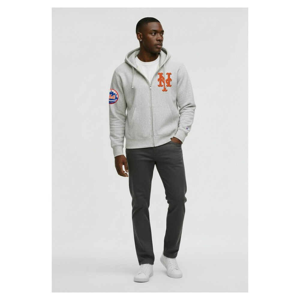 New York Mets Champion Reverse Weave Chenille Full-Zip Hoodie - Gray - MLB Sale