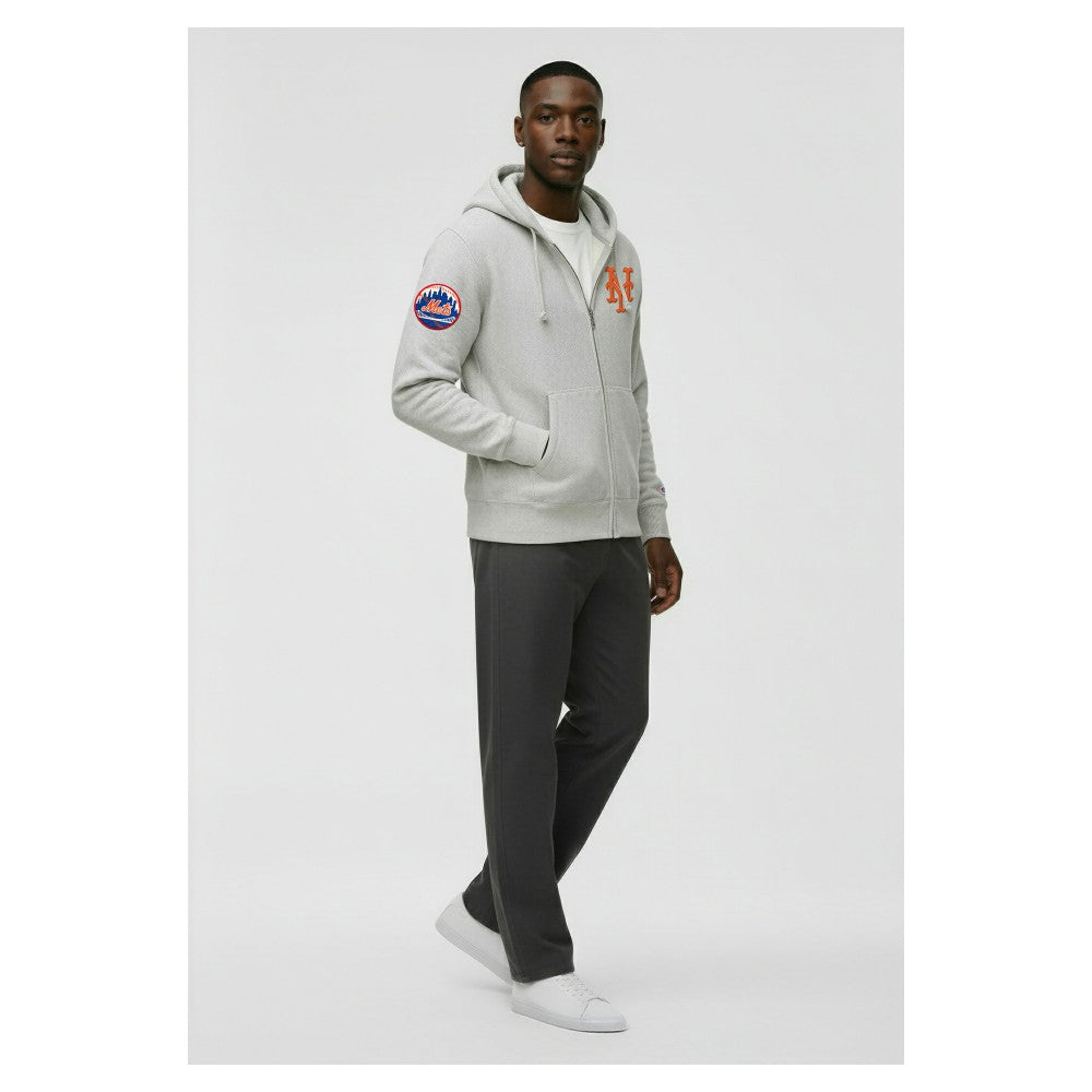 New York Mets Champion Reverse Weave Chenille Full-Zip Hoodie - Gray - MLB Sale