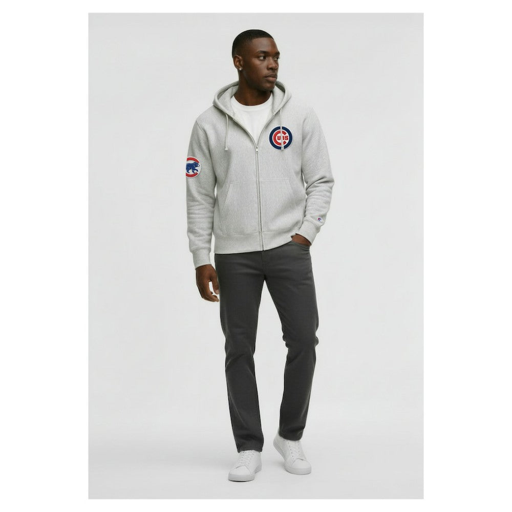 Chicago Cubs Champion Reverse Weave Chenille Full-Zip Hoodie - Gray - MLB Lifestyle