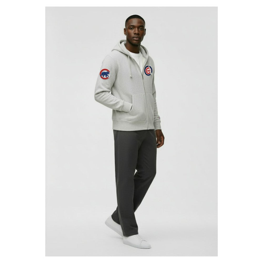Chicago Cubs Champion Reverse Weave Chenille Full-Zip Hoodie - Gray - MLB Lifestyle