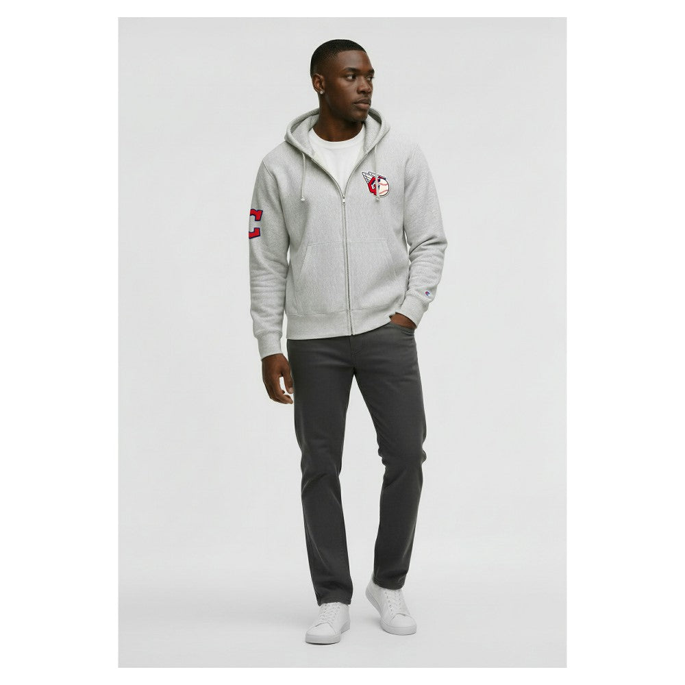 Cleveland Guardians Champion Reverse Weave Chenille Full-Zip Hoodie - Gray - MLB Discount