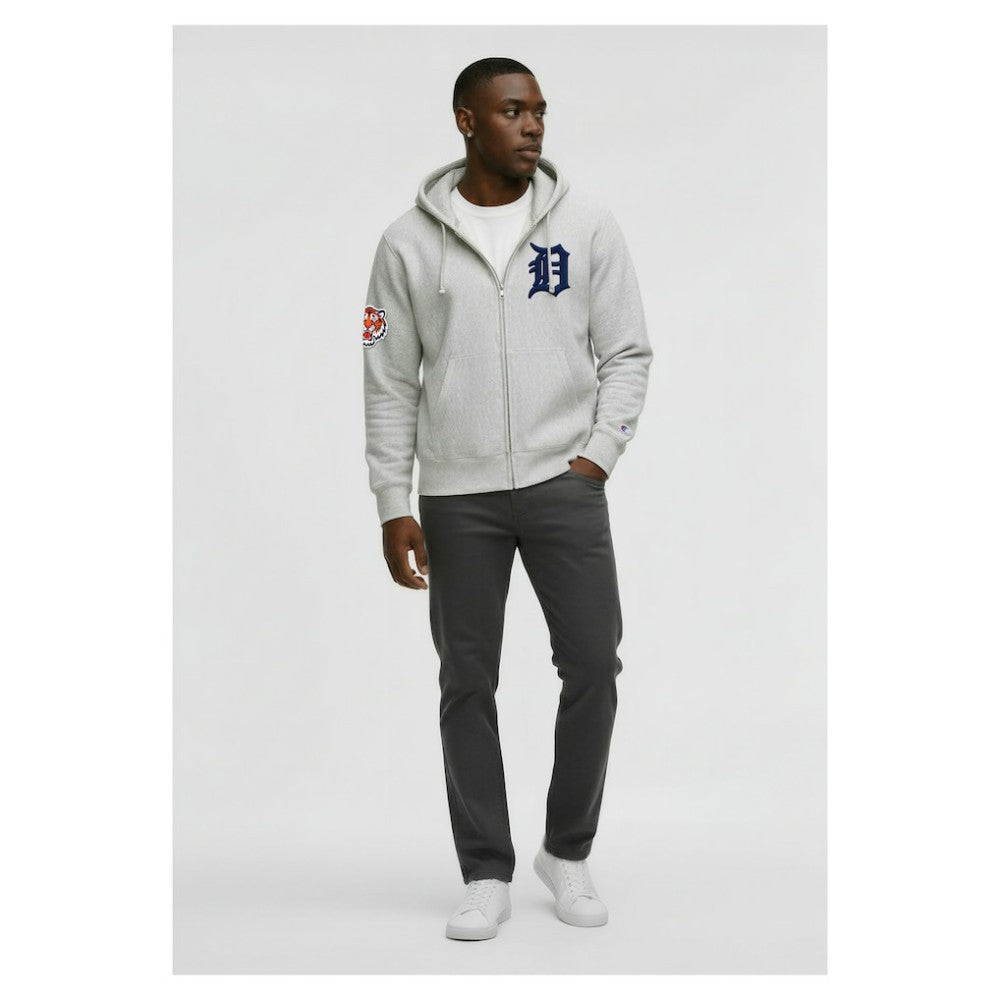 Detroit Tigers Champion Reverse Weave Chenille Full-Zip Hoodie - Gray - MLB Discount