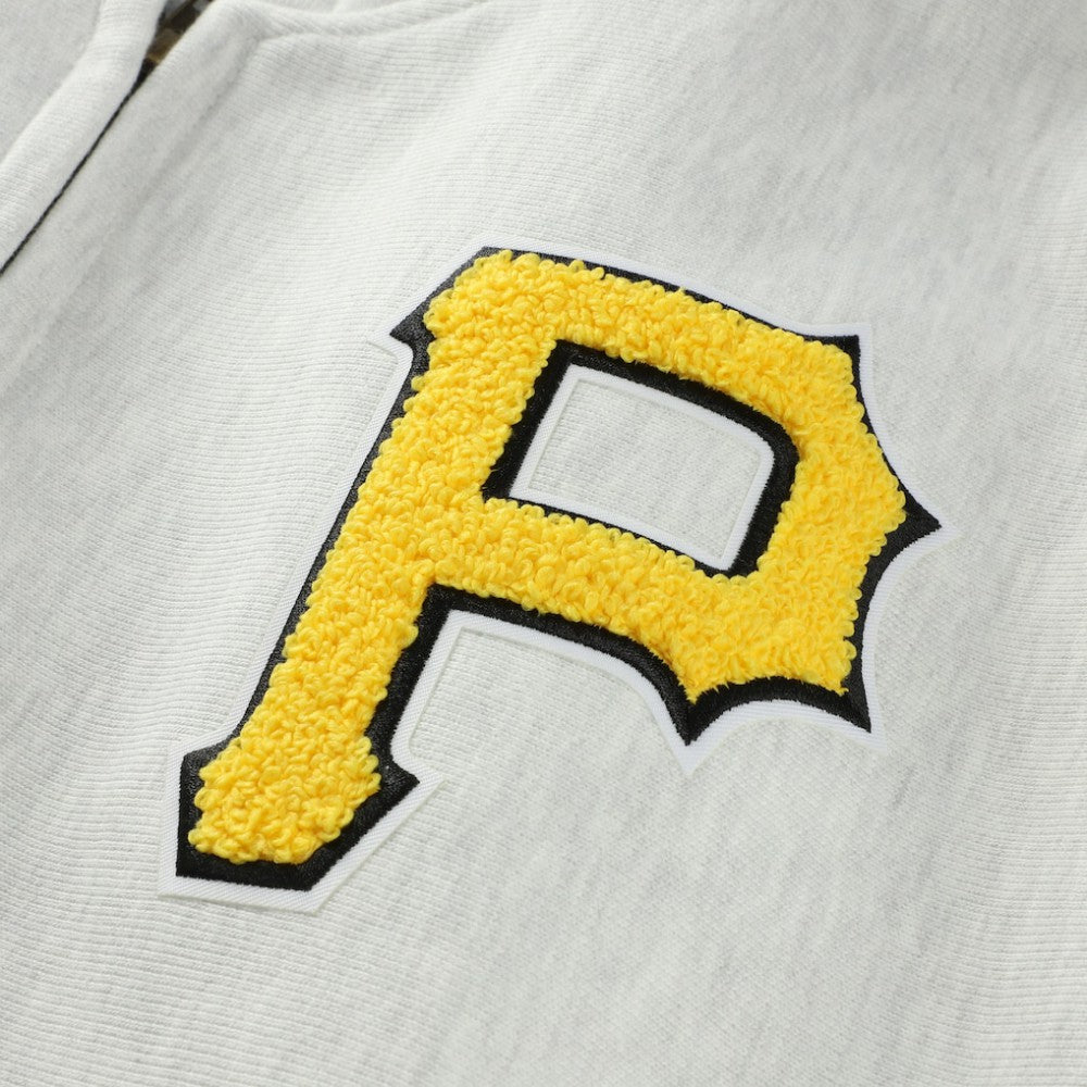 Pittsburgh Pirates Champion Reverse Weave Chenille Full-Zip Hoodie - Heather Gray - MLB Sale