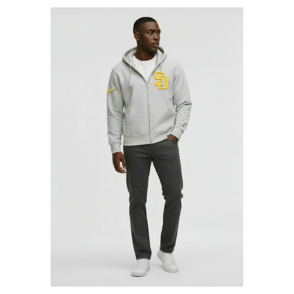 San Diego Padres Champion Reverse Weave Chenille Full-Zip Hoodie - Gray - MLB Online