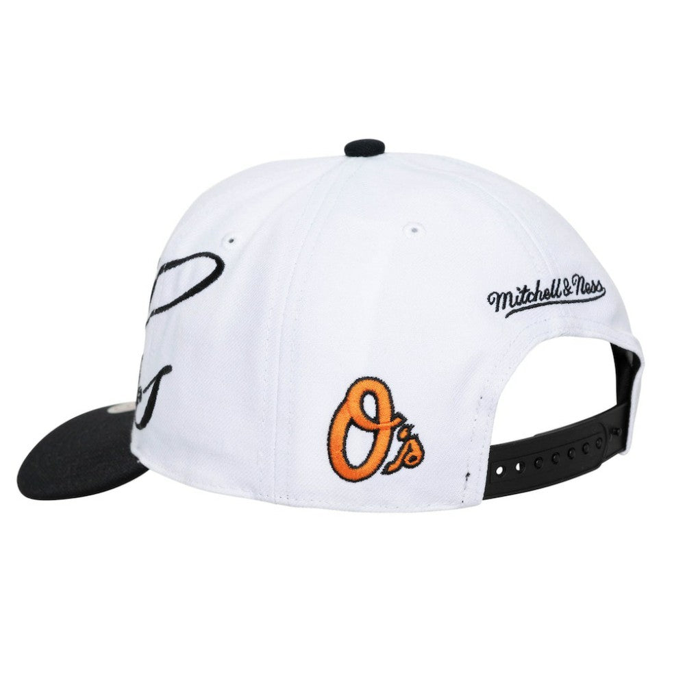 Baltimore Orioles Mitchell & Ness Unisex XL Script Pro Crown Snapback Hat - White/Black - Mitchell & Ness Online