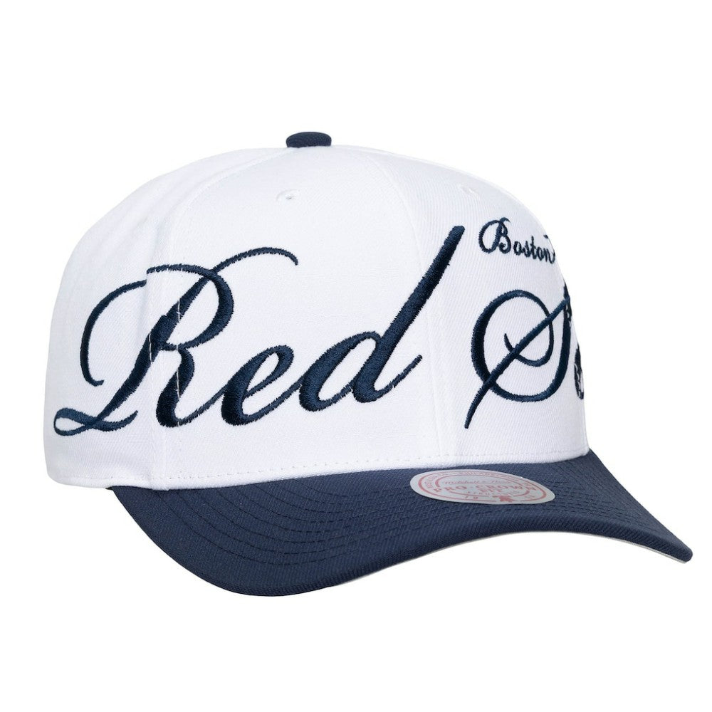 Boston Red Sox Mitchell & Ness Unisex XL Script Pro Crown Snapback Hat - White/Navy - Mitchell & Ness Discount