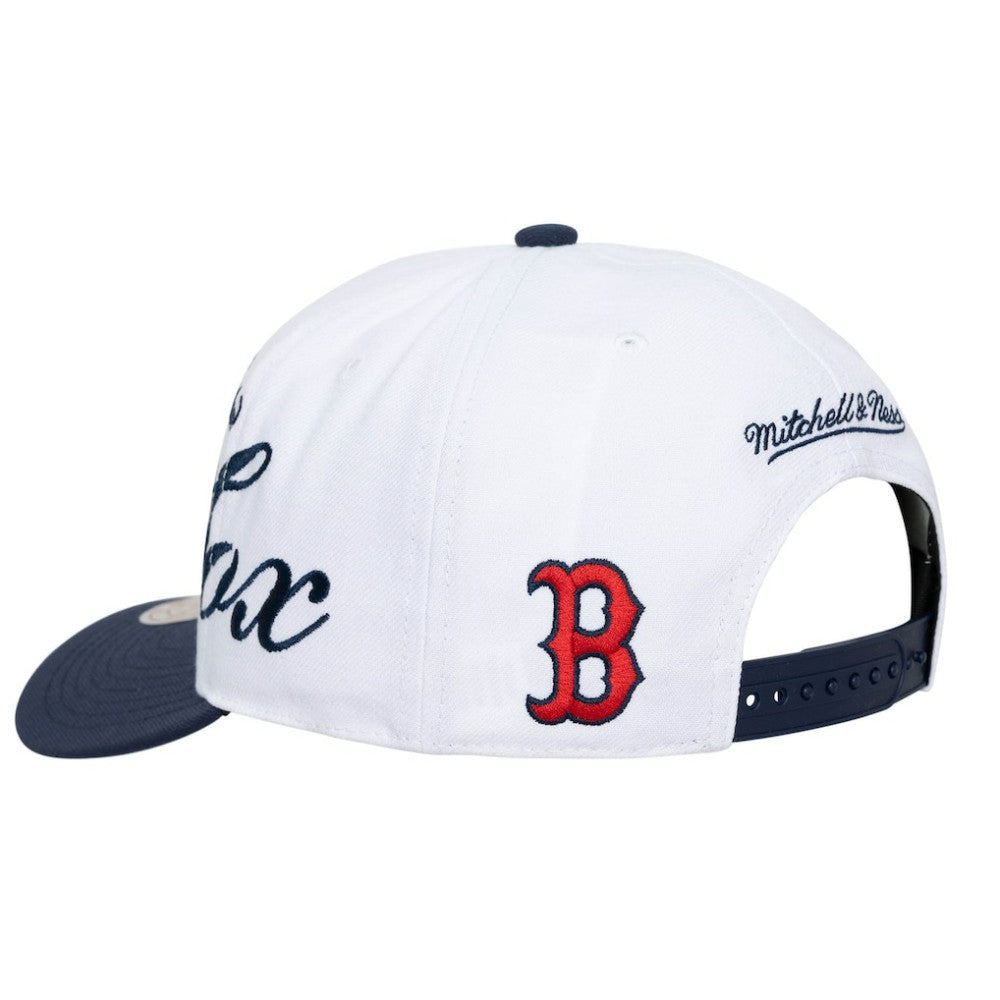 Boston Red Sox Mitchell & Ness Unisex XL Script Pro Crown Snapback Hat - White/Navy - Mitchell & Ness Discount