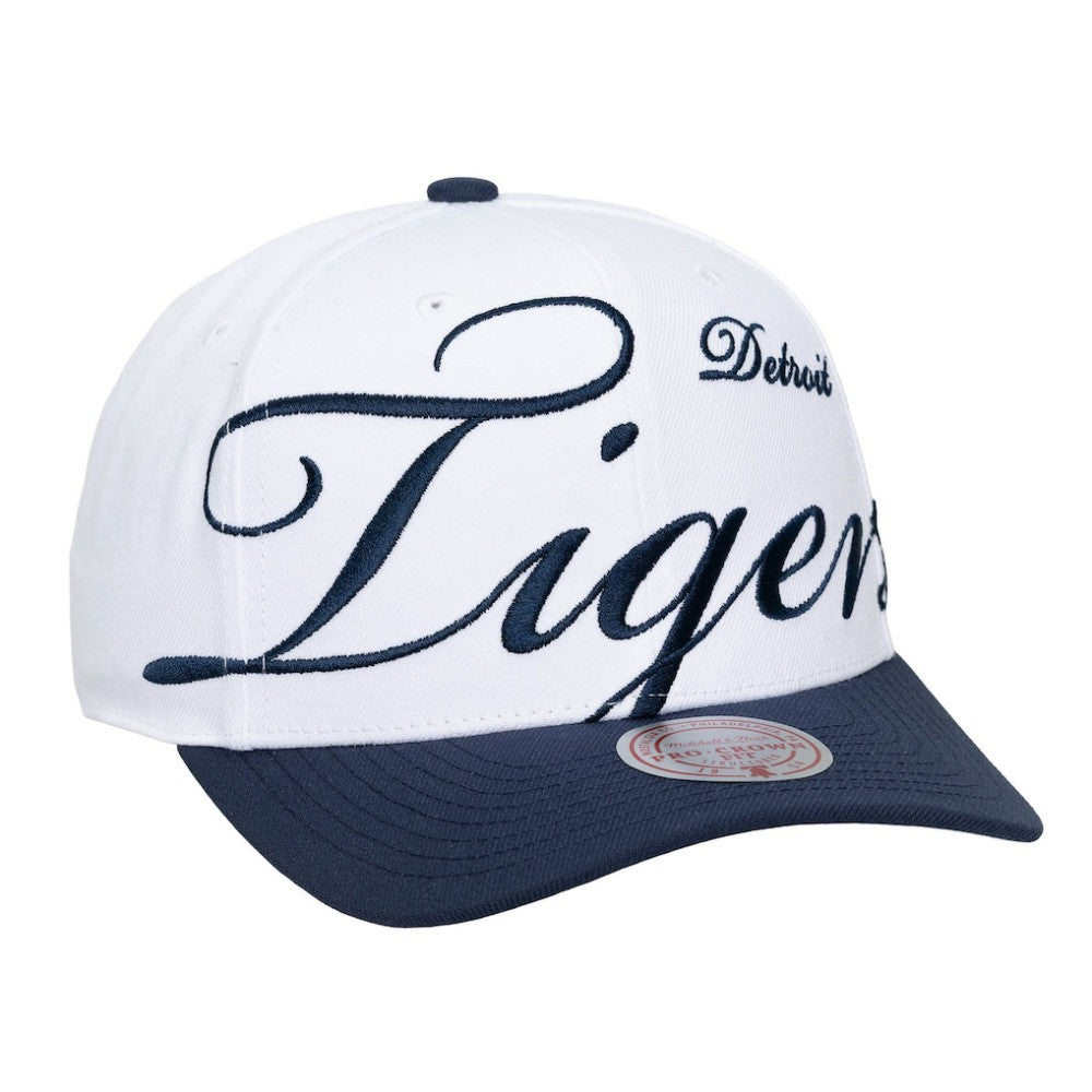 Detroit Tigers Mitchell & Ness Unisex XL Script Pro Crown Snapback Hat - White/Navy - Mitchell & Ness Sale