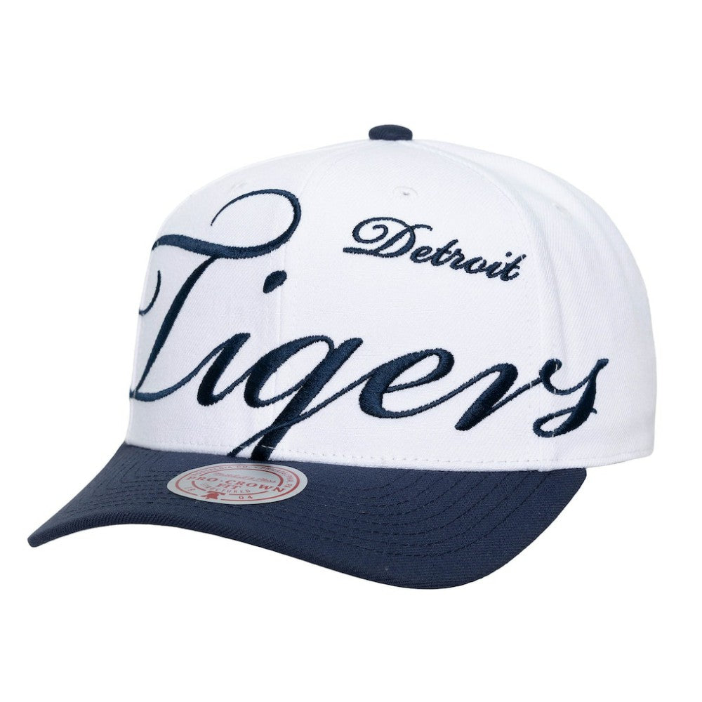Detroit Tigers Mitchell & Ness Unisex XL Script Pro Crown Snapback Hat - White/Navy - Mitchell & Ness Sale