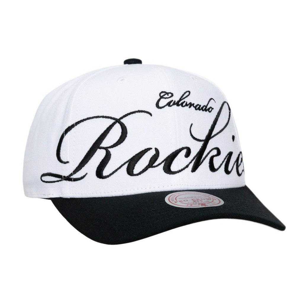 Colorado Rockies Mitchell & Ness Unisex XL Script Pro Crown Snapback Hat - White/Black - Mitchell & Ness Sale