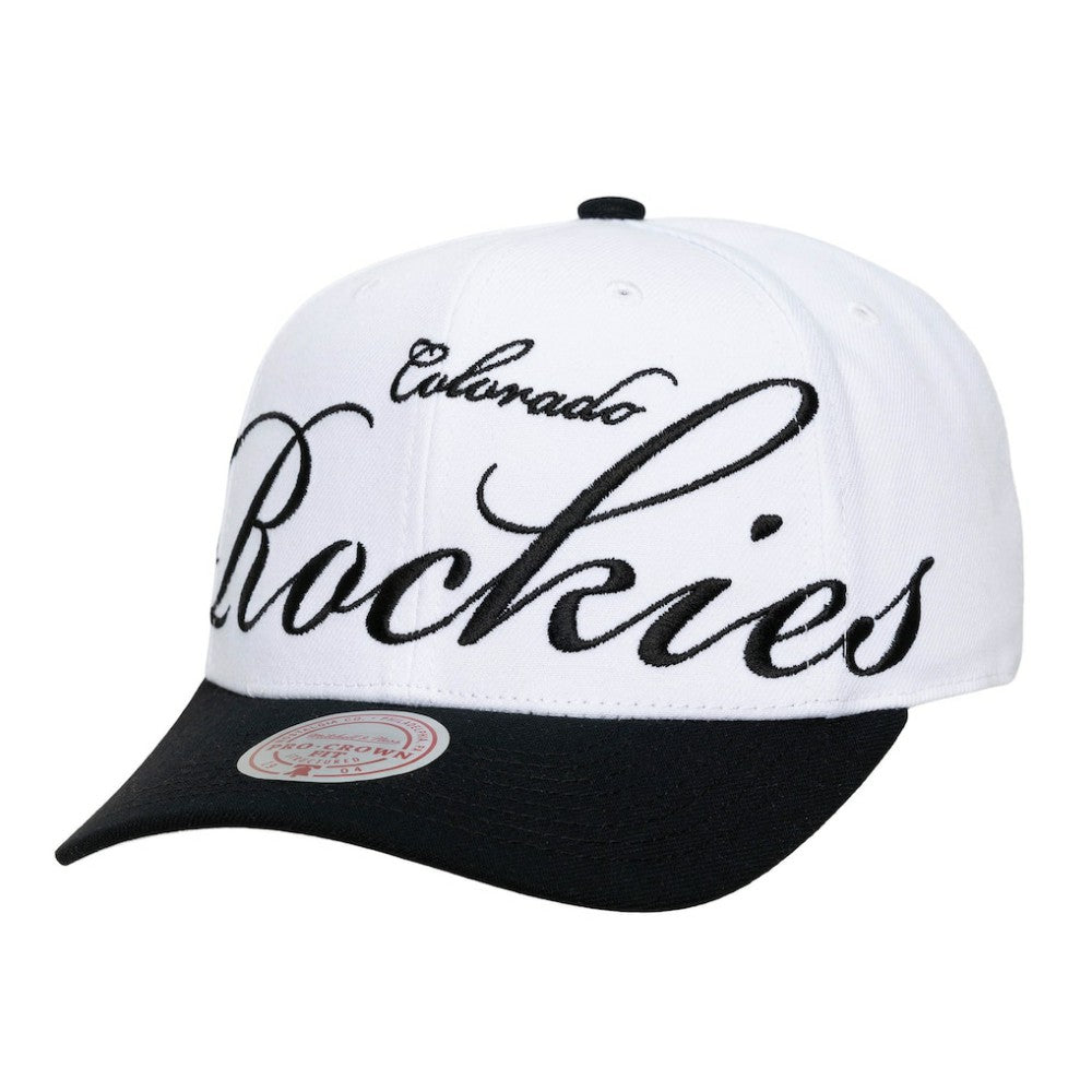 Colorado Rockies Mitchell & Ness Unisex XL Script Pro Crown Snapback Hat - White/Black - Mitchell & Ness Sale