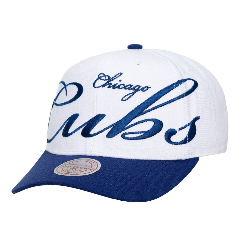 Chicago Cubs Mitchell & Ness Unisex XL Script Pro Crown Snapback Hat - White/Royal - Mitchell & Ness Sale