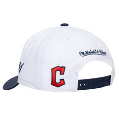 Cleveland Guardians Mitchell & Ness Unisex XL Script Pro Crown Snapback Hat - White/Navy - Mitchell & Ness on Sale