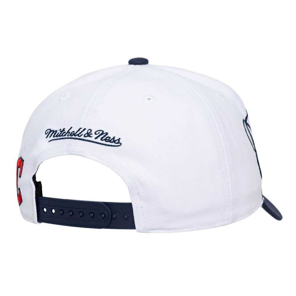 Cleveland Guardians Mitchell & Ness Unisex XL Script Pro Crown Snapback Hat - White/Navy - Mitchell & Ness on Sale