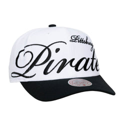 Pittsburgh Pirates Mitchell & Ness Unisex XL Script Pro Crown Adjustable Hat - White/Black - Mitchell & Ness Lifestyle