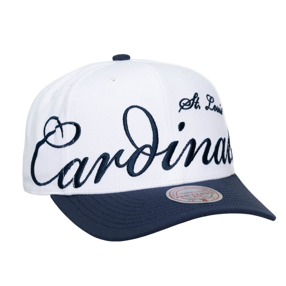 St. Louis Cardinals Mitchell & Ness Unisex XL Script Pro Crown Adjustable Hat - White/Navy - Mitchell & Ness Discount