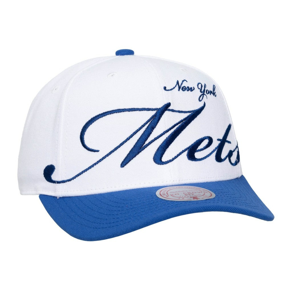 New York Mets Mitchell & Ness Unisex XL Script Pro Crown Snapback Hat - White/Royal - Mitchell & Ness Online