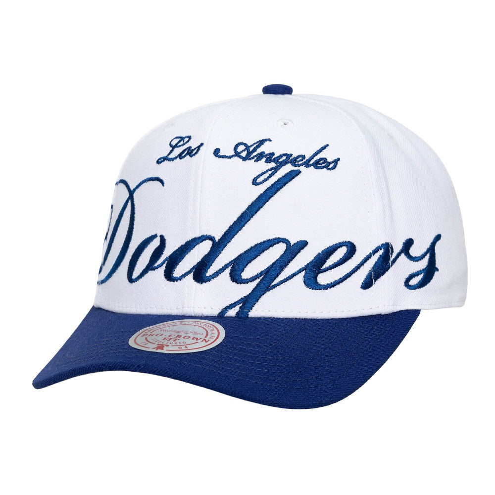 Los Angeles Dodgers Mitchell & Ness Unisex XL Script Pro Crown Snapback Hat - White/Royal - Mitchell & Ness Lifestyle