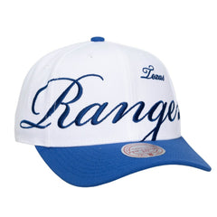 Texas Rangers Mitchell & Ness Unisex XL Script Pro Crown Adjustable Hat - White/Royal - Mitchell & Ness Lifestyle