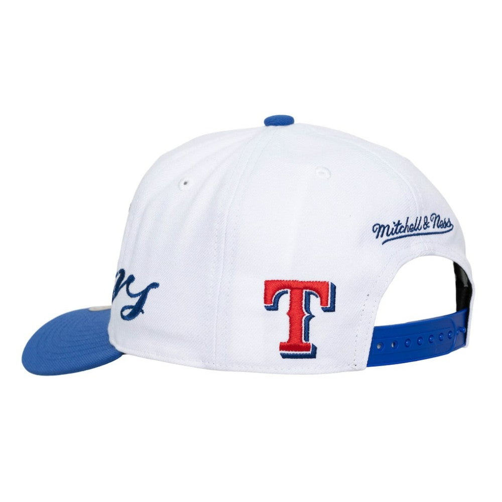 Texas Rangers Mitchell & Ness Unisex XL Script Pro Crown Adjustable Hat - White/Royal - Mitchell & Ness Lifestyle