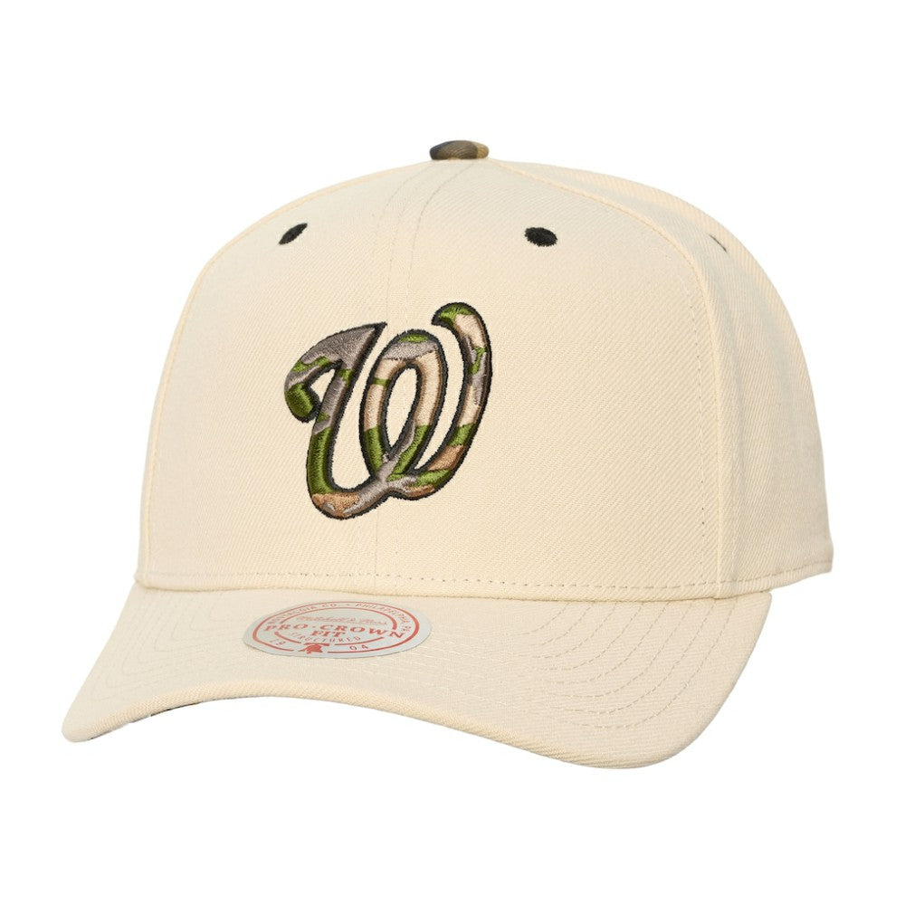 Washington Nationals Mitchell & Ness Unisex Camo Logo Pro Crown Snapback Hat - Cream - Mitchell & Ness Discount