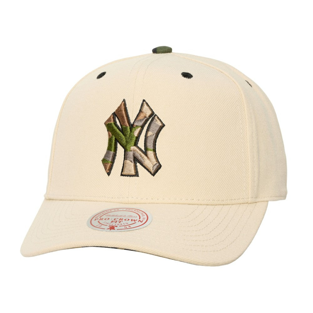 New York Yankees Mitchell & Ness Unisex Camo Logo Pro Crown Snapback Hat - Cream - Mitchell & Ness Lifestyle