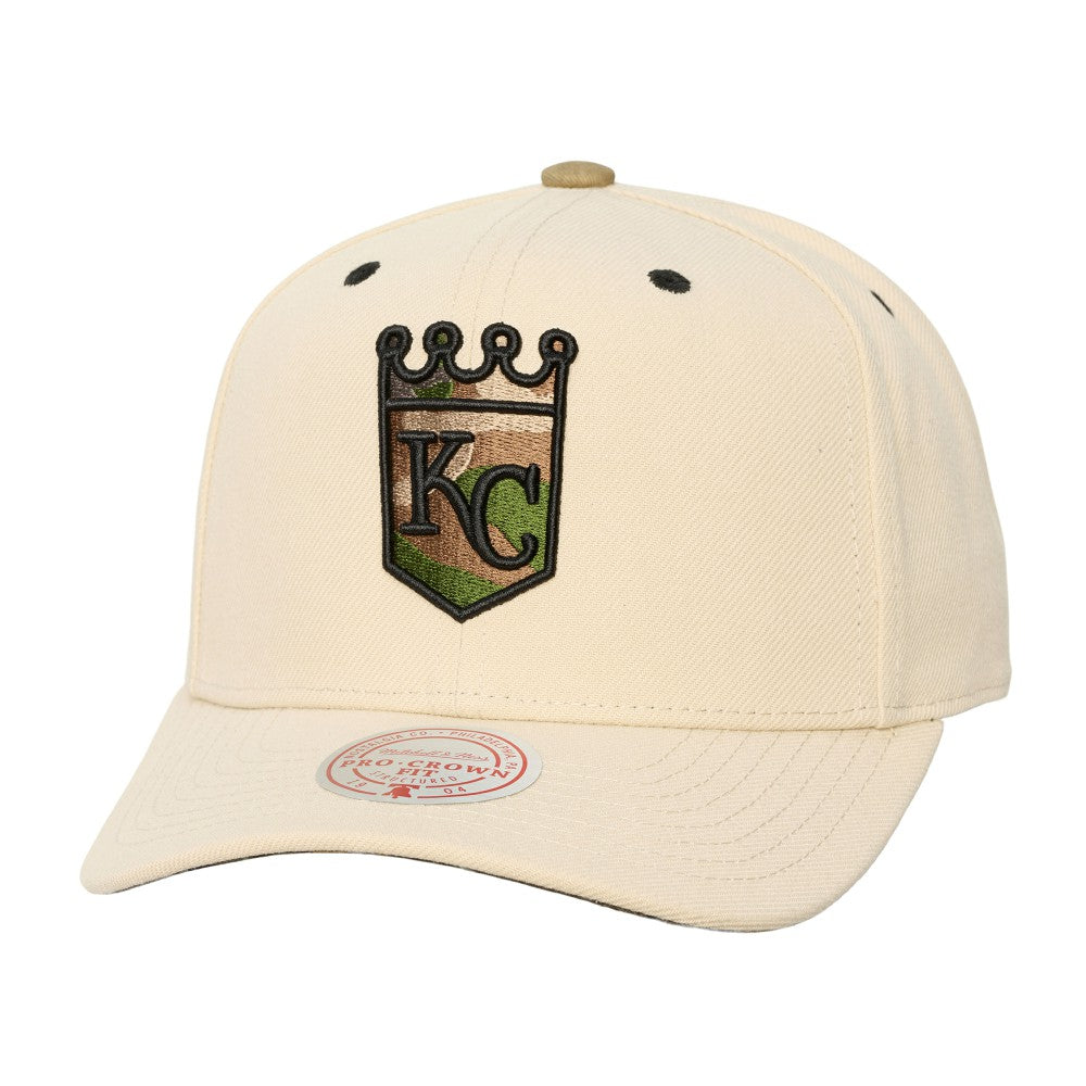 Kansas City Royals Mitchell & Ness Unisex Camo Logo Pro Crown Snapback Hat - Cream - Mitchell & Ness on Sale